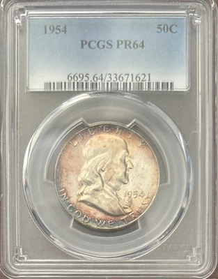 1954 Proof Franklin Half Dollar - PCGS Graded PR64 - Rainbow Toning - Image 1 of 4