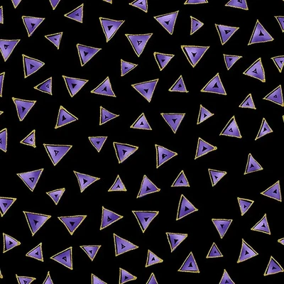 CLOTHWORKS Laurel Burch Basics Purple Triangles on Black W/ Gold Cotton Fabric BTY