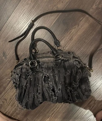 Vintage Miu Miu Distressed Black Denim top handle/crossbody bag - Image 1 of 4