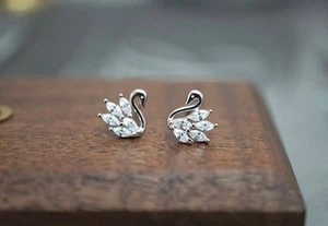 1.4 Ct Marquise Diamond Simulated Wedding Swan Stud Earrings 925 Sterling Silver - Picture 1 of 6