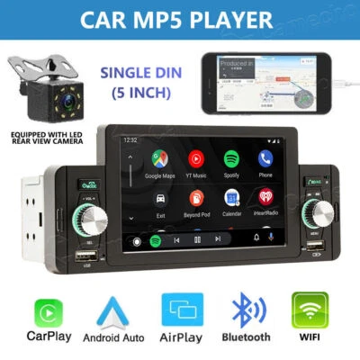 Car MP5 Player Stereo Radio Single Din 5inch Touch Screen CarPlay With Camera BT - Image 1 of 4