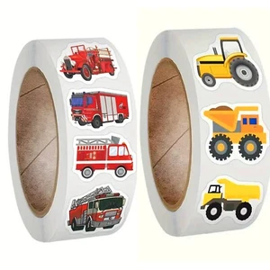 2x 500 = 1000 Stück Baustellen & Feuerwehr Sticker Rolle Sammelalbum Fahrzeuge - Bild 1 von 8