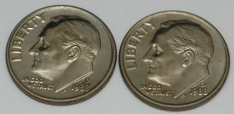 1988-P-D Roosevelt Dime Uncirculated year mint set of 2 coins Cover