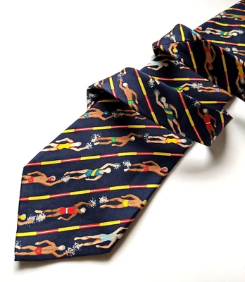 Alynn Neckwear "Swimmers Relay" Blue Silk Necktie by Eric Holch USA Vintage - Image 1 of 4
