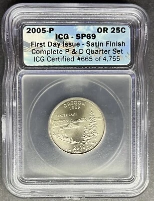 2005-P Satin Oregon Quarter ICG SP-69, Buy 3 Items, Get $5 Off! - Image 1 of 2