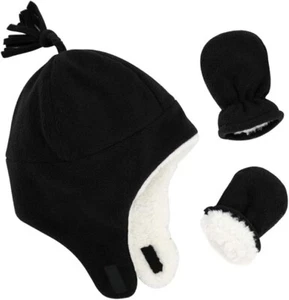 Windproof Fleece Hat Winter Warm Hat &Mittens Beanie Cap for kids Boys Girls - Picture 1 of 11