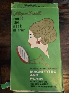 Vintage round the neck mirror makeup double sided magnified Filigree Scroll - Picture 1 of 5