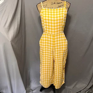 Old Navy Gingham Jumpsuit Linen Blend Sleeveless Butter Yellow & White Size L - Picture 1 of 7