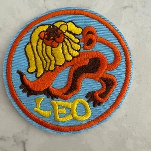Leo Zodiac Sign Patch Blue Orange-Trim Sewing & Craft Embroidered Sew-On - Picture 1 of 3