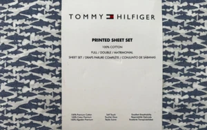 4 pc Tommy Hilfiger White & Blue Sharks Full Sheet Set NIP - Picture 1 of 9