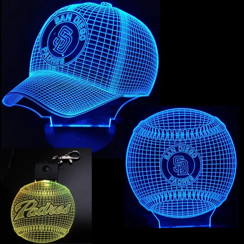 San Diego Padres  2 Patterns in 1-3D Baseball Cap & Ball + Key Chain Light Cover