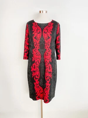 FRANK LYMAN jersey knit bodycon dress sz 20 / stretch paisley 3/4 sleeveX zip - Image 1 of 4