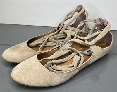 Steve Madden Womens 9.5 Bebett Ballet Taupe Suede Lace Up Flats Casual NWOB - Image 1 of 4