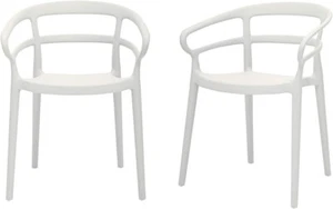 Premium Plastic Curved Back DinningPatio Chairs, Set of 2, White MRSP $218