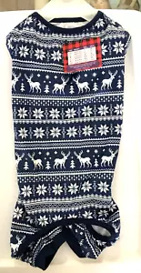 Pet Apparel Blue Christmas Dog Pet Pajamas Size M Winter Reindeer Trees NWT - Picture 1 of 9