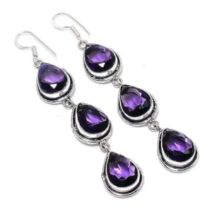 Amethyst Solid 925 Sterling Silver Beautiful Handmade Women Gift Earring, M1159 - Picture 1 of 5