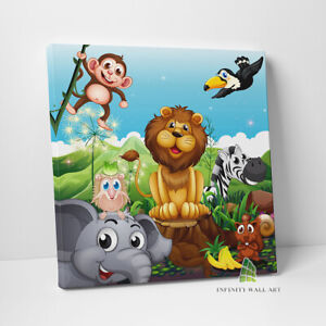 SAFARI JUNGLE ANIMALS Canvas Art Children Kids Nursery Wall Print Picture -C760
