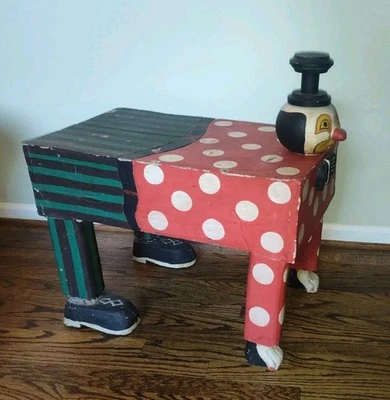 Vintage Hand Made Wooden Folk Art Clown Head Accent Table Antique Unique - Image 1 of 4