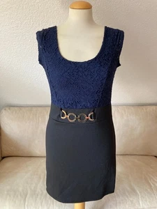 Made IN Italy Noble Ladies Stretch Shirt Dress Size S BLACK / Blue Double - Picture 1 of 16
