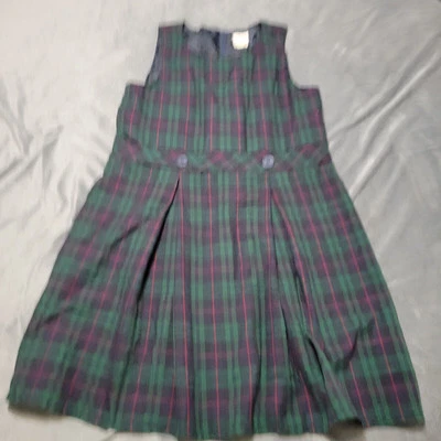 Vestido Lands End Niñas 14 Verde Cuadros Sin Mangas Navidad Formal Imagen Familiar Foto 1 de 4