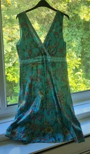 East Indian Print Summer Dress Size 16 Cotton Turquoise - Picture 1 of 2