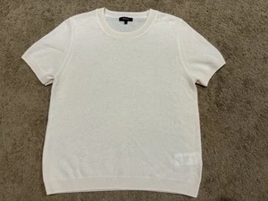 Quince Women’s Mongolian Cashmere Tee Ivory Short Sleeve Knit Top Size Large - Picture 1 of 8