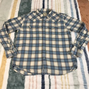 Lucky Brand Flanellhemd Herren XL kariert Pearl Snap Western blau Rodeo Retro 798 - Bild 1 von 10