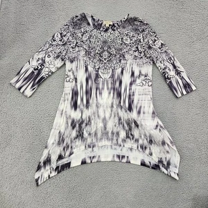 OneWorld Tunic Top Womens Large Boho Print Handkerchief Hem 3/4 Sleeve Flowy - Picture 1 of 10