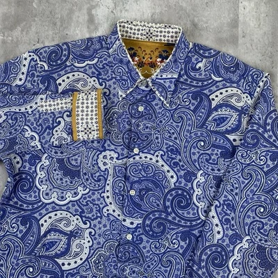 Robert Graham Button Up Shirt Men’s Large Blue Floral Paisley Flip Cuff Casual - Image 1 of 4