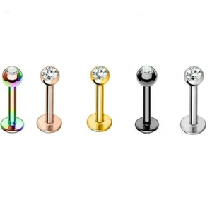 PAIR Tragus Labret Bars Monroe Lip Nose Stud Ear Cartilage Helix Piercing CZ Gem - Picture 1 of 8