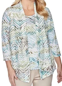 Alfred Dunner NWT Turquoise Patterned Cardigan Blouse Womens Plus Size 2X - Picture 1 of 11