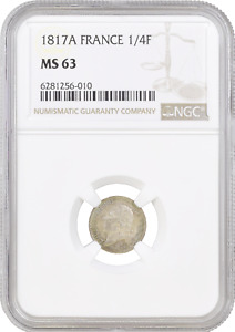France 1/4 franc 1817 A, NGC MS63, "King Louis XVIII (1815 - 1824)"