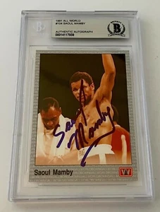 Carta Saoul Mamby Boxing firmata 1991 All World #104 autografata Beckett Slabbed 2 - Foto 1 di 2
