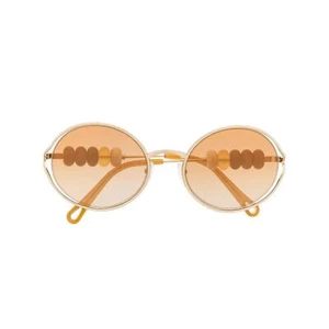 CHLOE WOMEN'S DILLIE OVAL GOLD SUNGLASSES WITH BEAD DETAIL, NWT, $466 - Picture 1 of 3