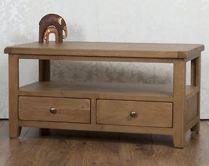 Coffee Table TV Stand Solid Oak 2 Drawer in Chunky Dorset Country - Picture 1 of 4