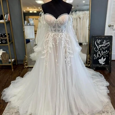 Ivory Leaves Lace Wedding Dress Bridal Gown Custom made 6-28W Plus size Sleeves - Image 1 of 4