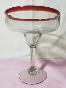 Sammlerstück Vintage großer rubinrot getrimmter mundgeblasener Glas Margarita Kelch - Bild 1 von 4