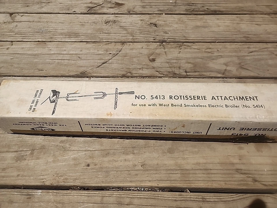 West Bend 5413 Electric Broiler Rotisserie accessory for Smokeless Broiler 5414 Foto 1 de 4