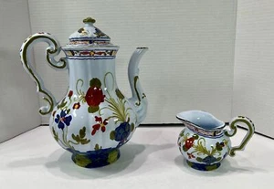 Garofano Majolica Blue & Maroon Floral Pattern Large Coffee Pot with Creamer - Picture 1 of 4