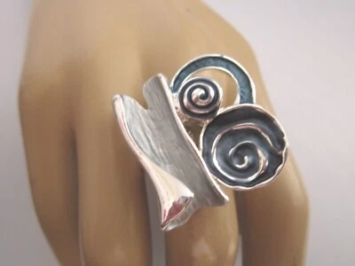 Cocktail Ring Fingerring Damenring Stretchring XL Silber Blau Grau Trend KR809 - Bild 1 von 2