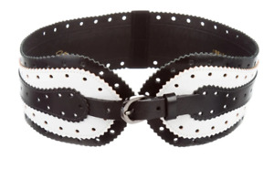  Women's Belts Wide Belts Designer Oscar De La Renta Black/White Leather Belt S