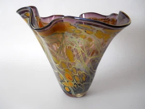 Paul Bendzunas Glas Studio Taschentuch Vase Erdtöne in lila 6 1/2" signiert - Bild 1 von 11