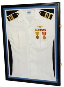 Military Uniform Jersey Display Case Frame Cabinet lockable black wood finish - Picture 1 of 6