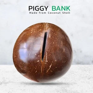 Natural Coconut Shell Piggy Bank, Money Bank Openable at the Bottom Kids Gift - Picture 1 of 6