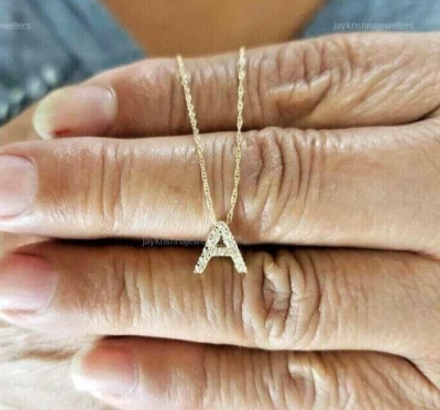 Pingente elegante delicado feito à mão com pingente de ouro 14K "A" letra inicial fatia diamante - Imagem 1 de 3