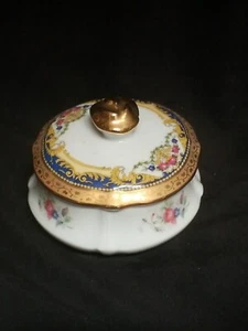 Vintage Limoges "Imperia Limoges" Schmuckschatulle rund, 22K Goldakzente, 3" T x 4" W - Bild 1 von 10