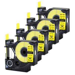 4PK Black on Yellow IND Vinyl Label Tape 18431 3/8" for DYMO Rhino 5200 6000 - Picture 1 of 10