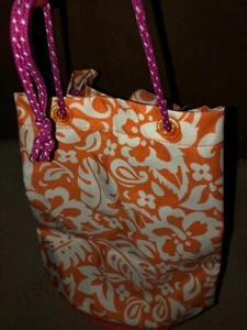 Gap NEW Orange & White Floral Drawstring Beach Bag Backpack Waterproof Lined - Picture 1 of 3