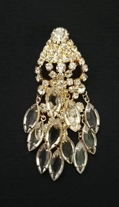 Gold Tone Crystal Rhinestone Chandelier Brooch w/ Clear Marquise Stones Juliana? - Picture 1 of 6