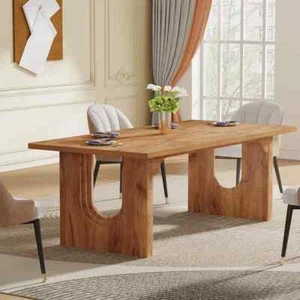 Brown Engineered Wood 70.9 in. Pedestal Large Dining Table Seating 6 - Picture 1 of 7
